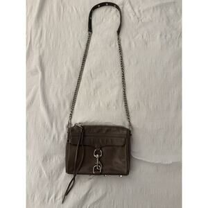 Rebecca Minkoff Mini MAC Leather Crossbody Bag Taupe Silver Hardware